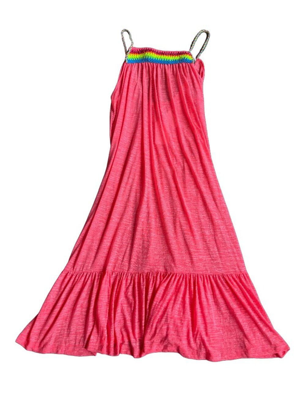 Pitusa Hot Pink Rainbow Crochet Trim Maxi Dress Low Back Sleeveless Women's NWT